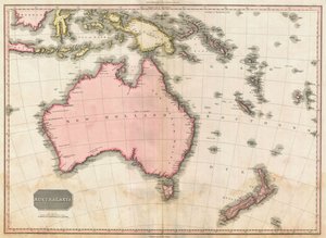 John Pinkertons kart over Australia og det sørvestlige Stillehavet, 1818 (fargegravering)